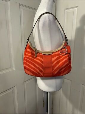 Coach Zebra Orange Striped Hobo Shoulder Bag with Contrast Trim